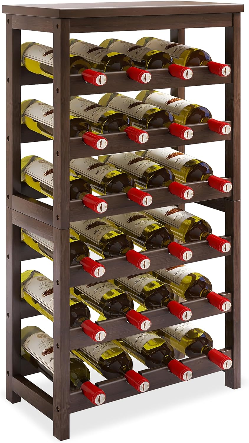 STELLSTAR Scaffalatura per vino per bottiglie da 24 bottiglie Scaffalature in bambù a 6 livelli con portabottiglie di vino da tavolo con ripiani non oscillanti Noce