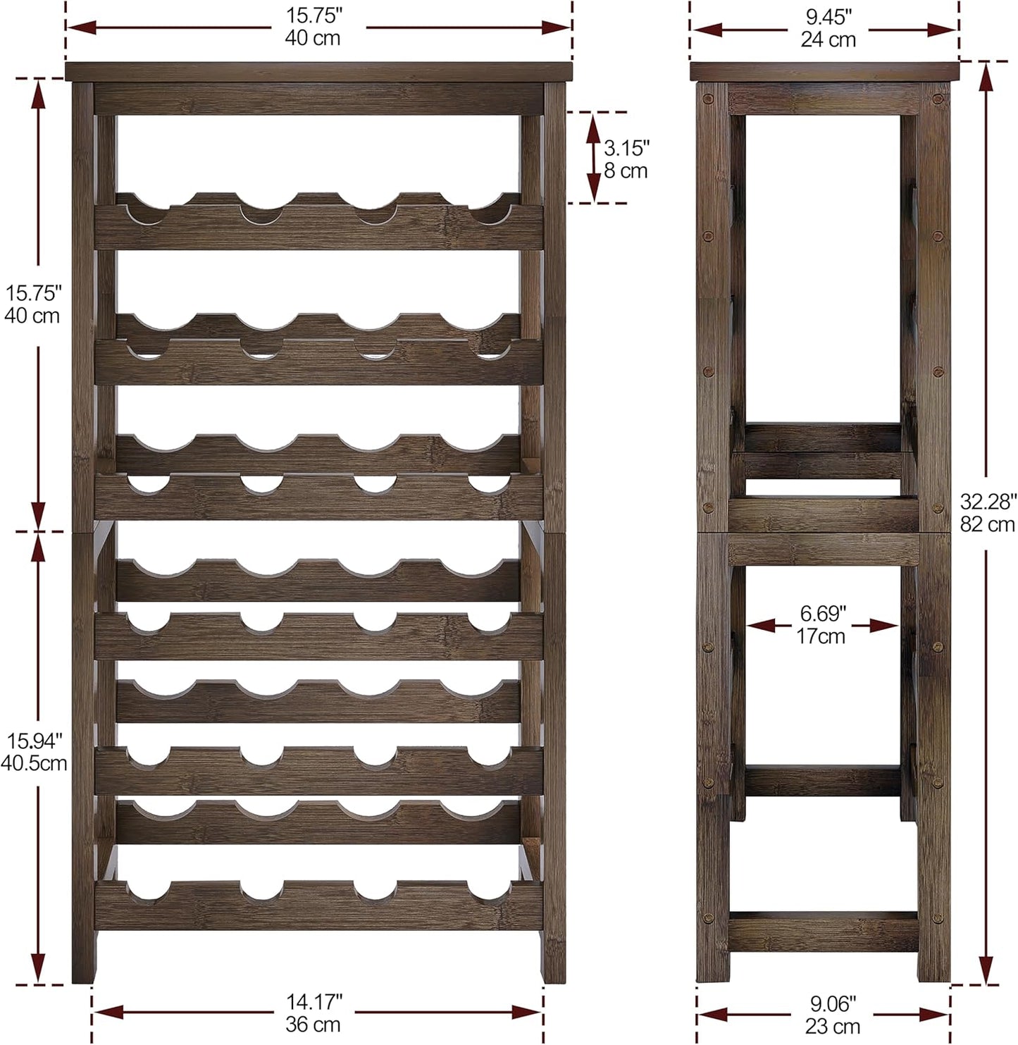 STELLSTAR Scaffalatura per vino per bottiglie da 24 bottiglie Scaffalature in bambù a 6 livelli con portabottiglie di vino da tavolo con ripiani non oscillanti Noce